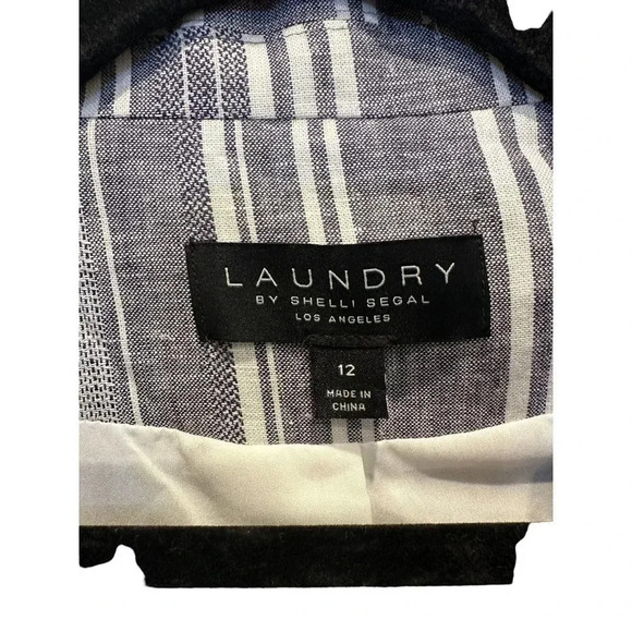 Laundry by Shelli Segal Gray & White Stripe Scrunched Sleeve Linen Blend Blazer - Picture 3 of 8